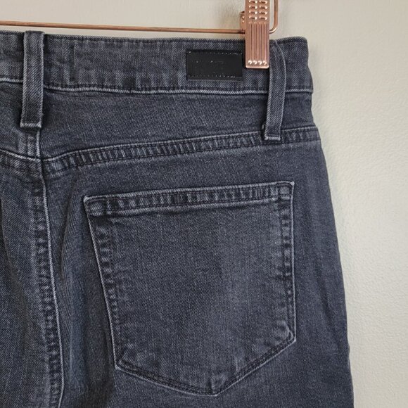 Paige 27 Hoxton Straight Leg Ankle Black Moonlight Fog Side Frayed Cropped Jeans - Picture 15 of 16